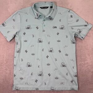 Travis Mathew Mens Medium Polo Shirt Golf Cactus Desert Print Short Sleeve EUC‎